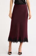 WAYF Vienna Lace Trim Satin Skirt