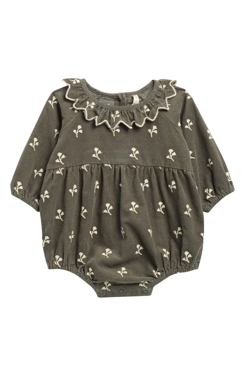 QUINCY MAE Freya Embroidered Cotton Corduroy Bodysuit, Main, color, Evergreen