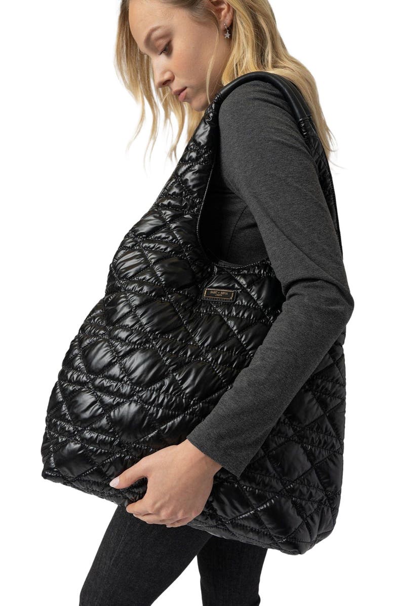 Saint + Sofia Large Stella Quilted Shoulder Tote Bag, Alternate, color, Black
