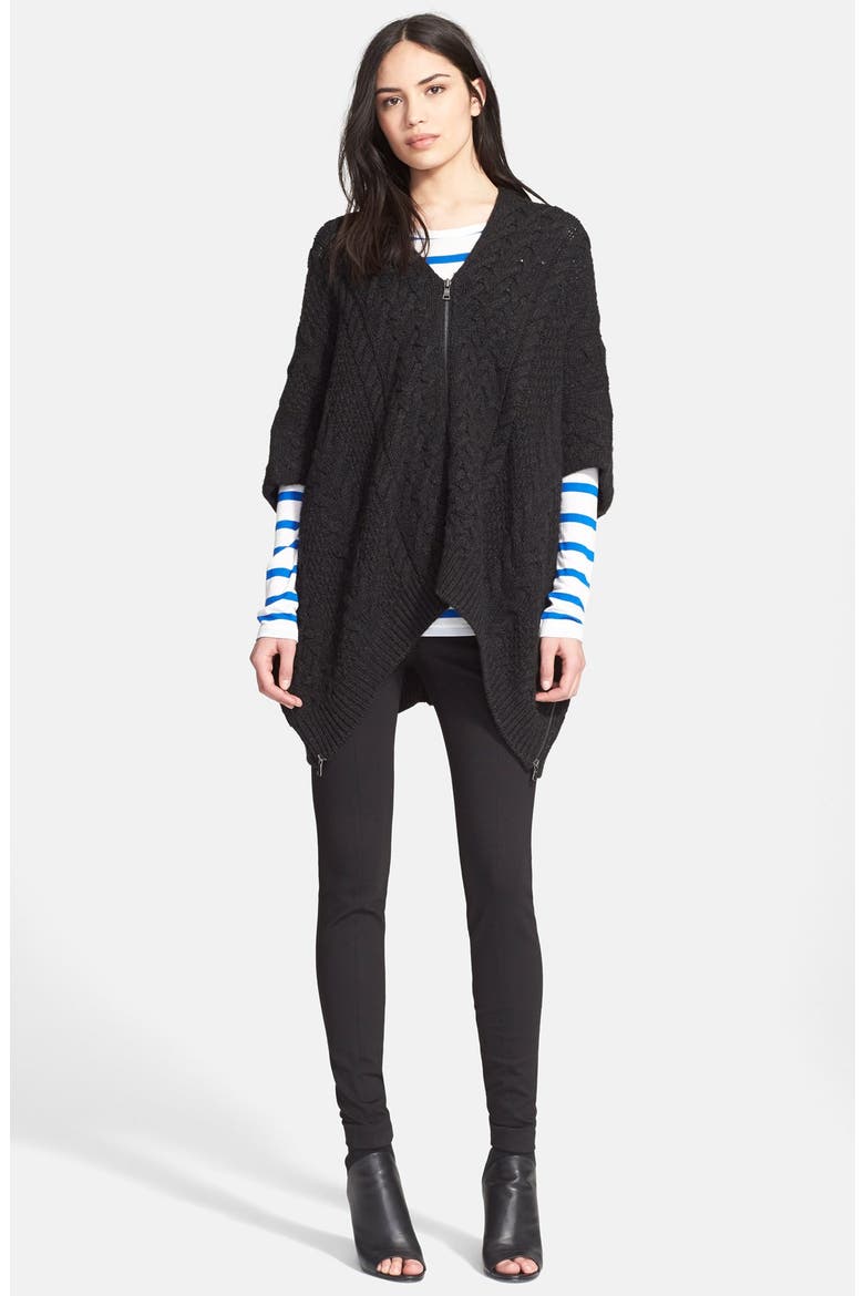 Cable Knit Poncho, Alternate, color, CHARCOAL