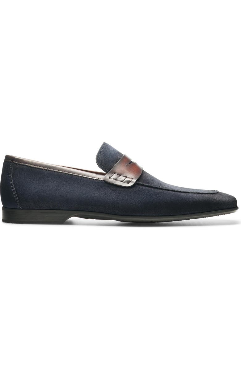 Magnanni Ramiro II Apron Toe Penny Loafer, Alternate, color, Navy / Med Brown