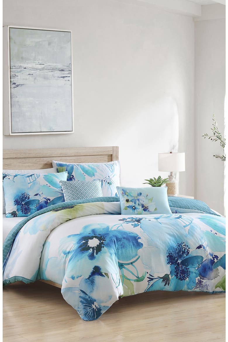 Watercolor 5-Piece Reversible Comforter Set, Main, color, BLUE
