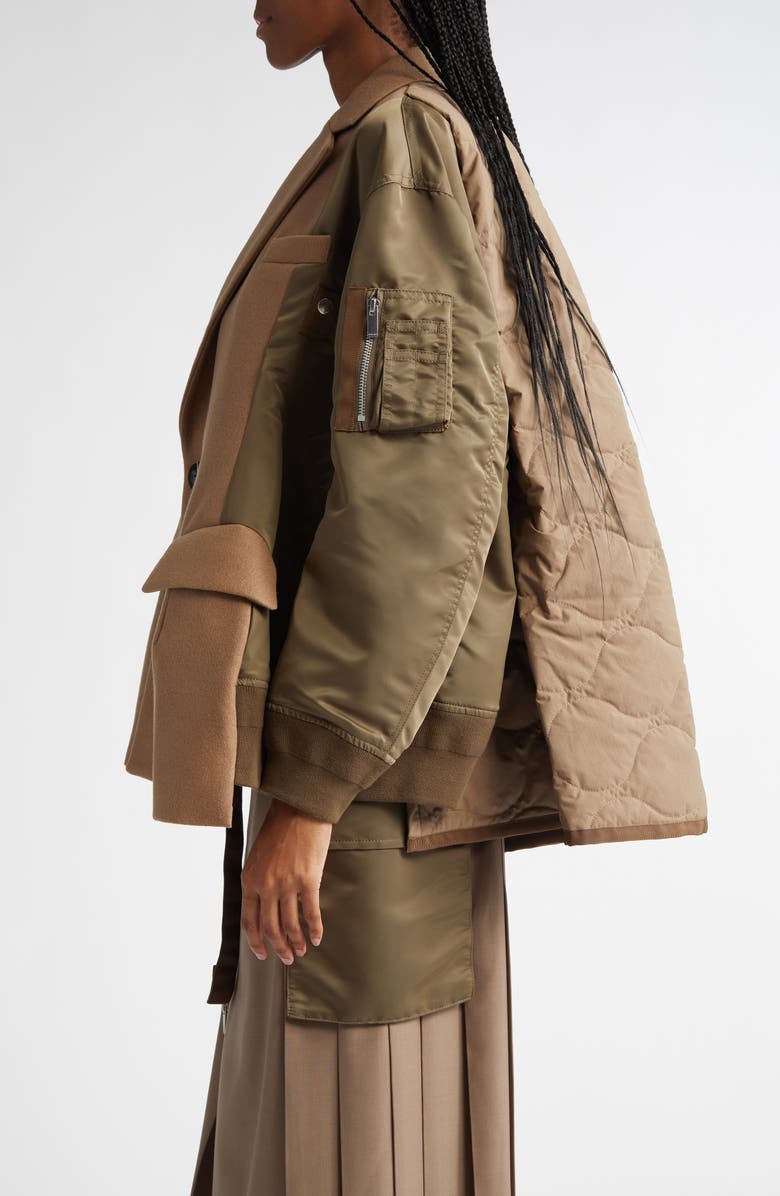 Sacai Double Breasted Mixed Media Jacket, Alternate, color, 