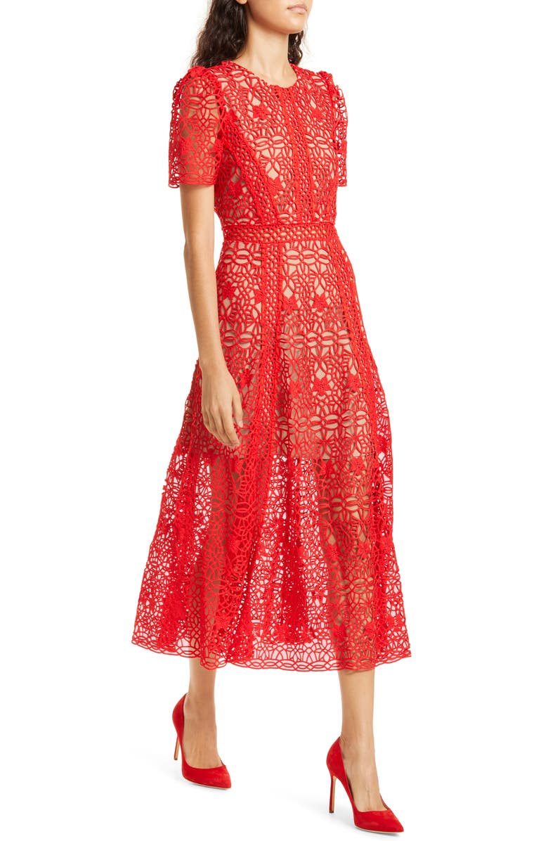 Self-Portrait Guipure Lace Midi Dress, Alternate, color, 