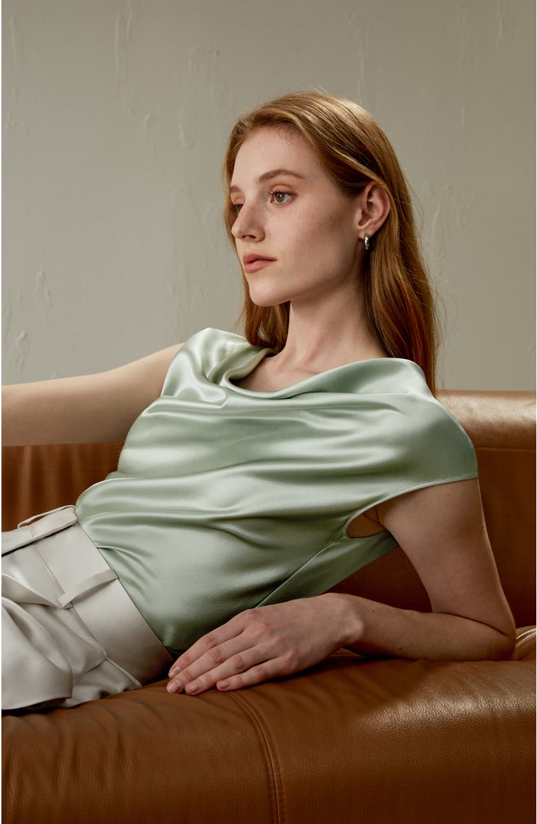 Lilysilk Silk Charmeuse Cowl Neck Top, Alternate, color, Aqua Green