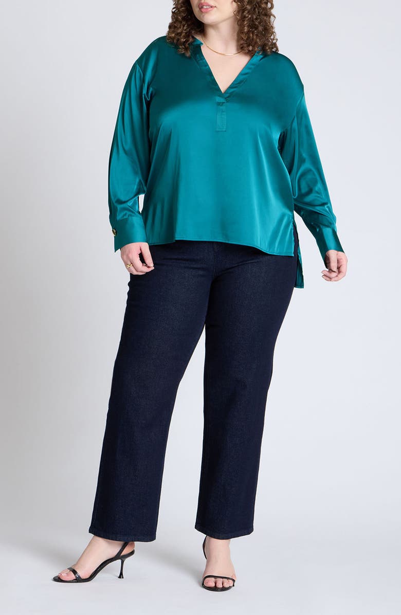 ELOQUII Satin Notch Collar Top, Alternate, color, 