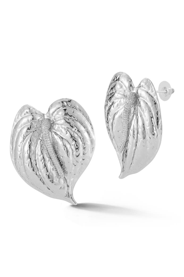 Statement Leaf Stud Earrings, Main, color, SILVER