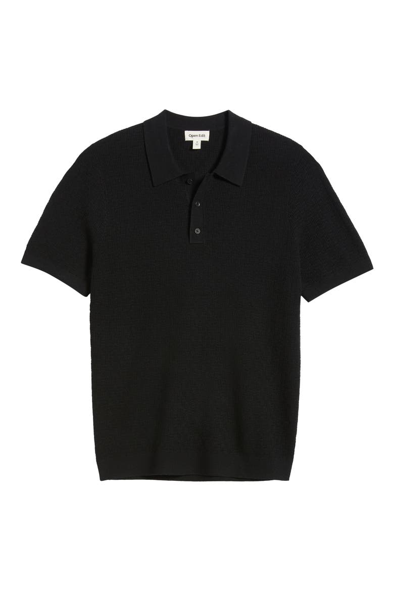 Texture Polo Sweater, Alternate, color, BLACK