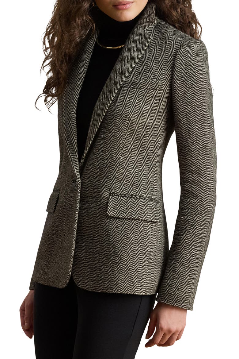 Cotton, Linen & Wool Herringbone Jacket, Main, color, BLACK/ CREAM MULTI