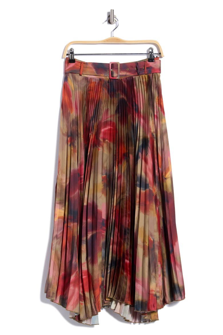 Belted Pleated Midi Skirt, Alternate, color, AUTUMN HAZE PRINT