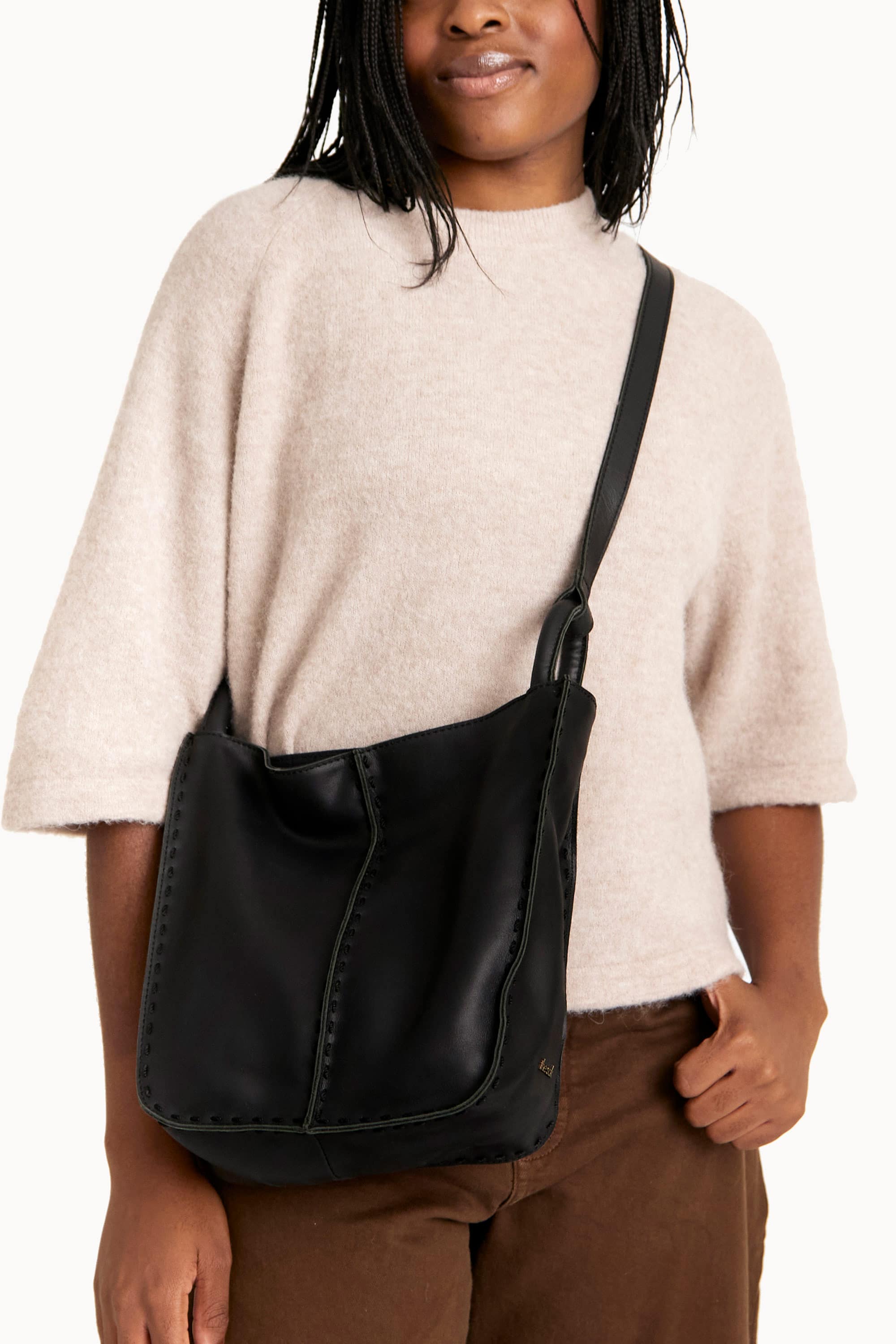 The Sak Los Feliz Crossbody Leather Bag, Alternate, color, Black