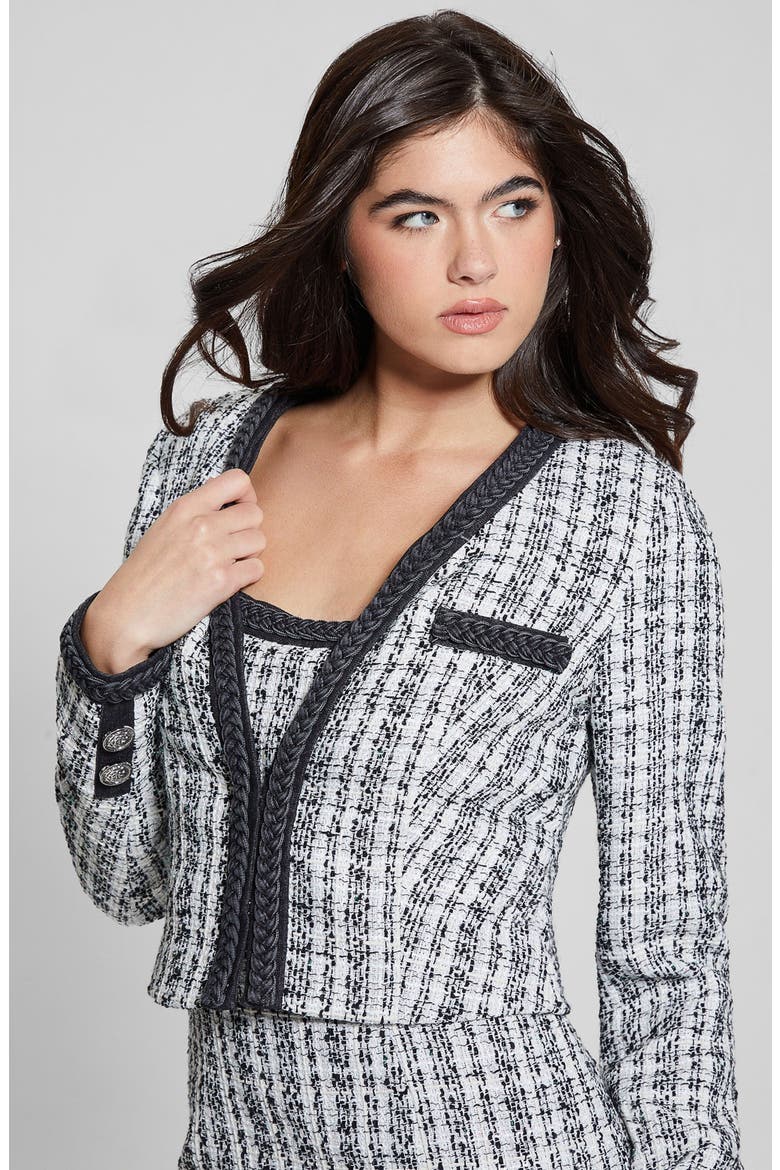 Tosca Braid Detail Tweed Jacket, Alternate, color, BLACK/ WHITE BOUCLE COMBO