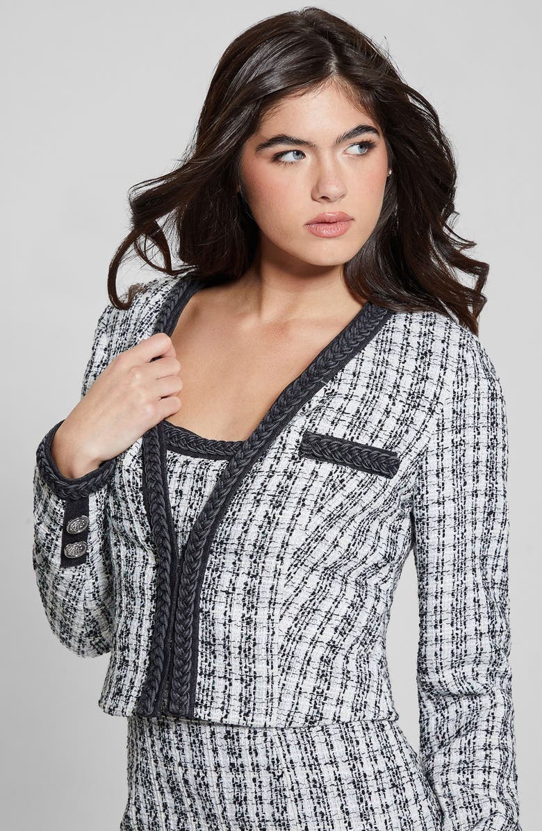 GUESS Tosca Braid Detail Tweed Jacket, Alternate, color, 