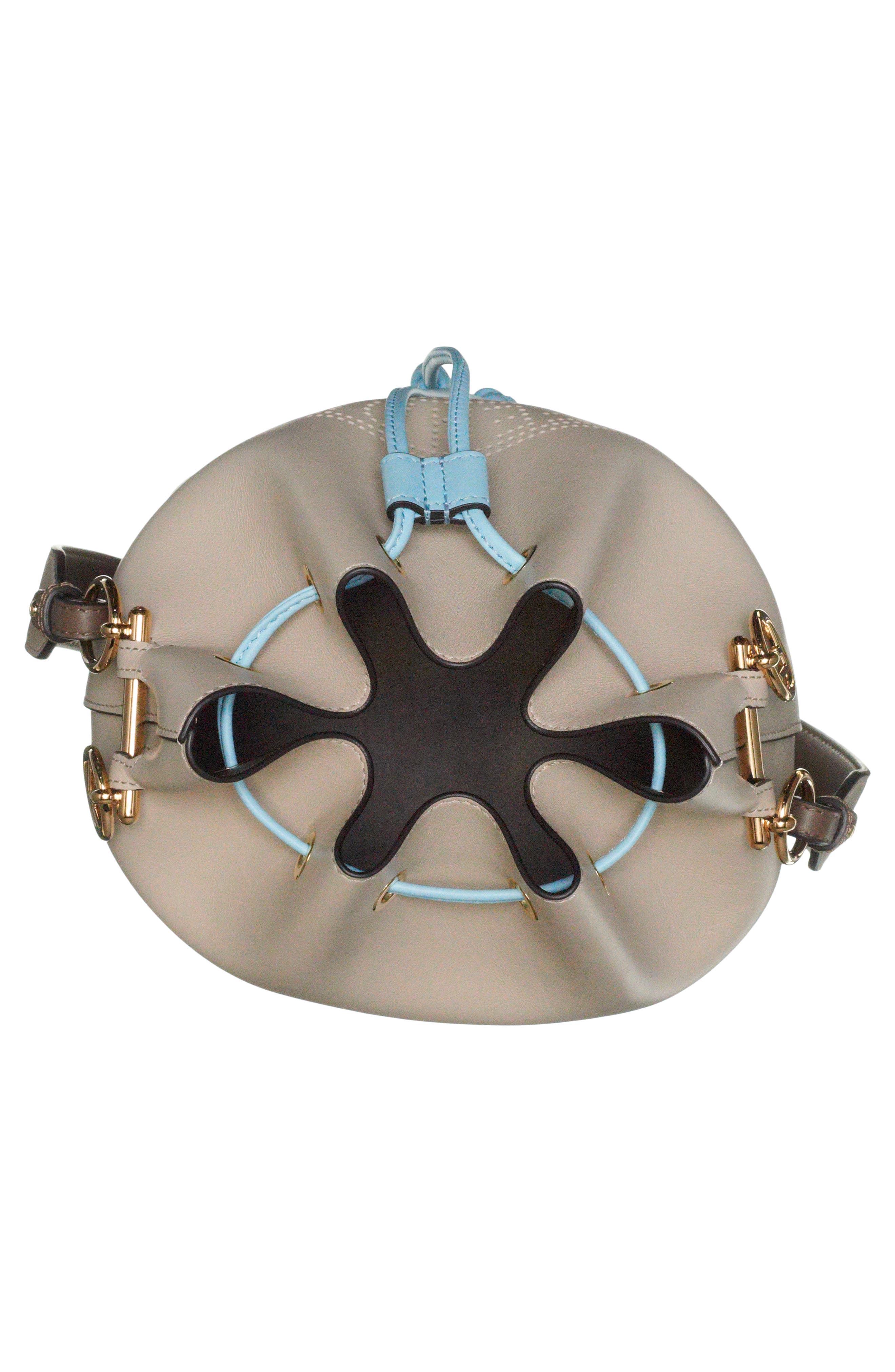 Mon Tresor Perforated Logo Leather Bucket Bag, Alternate, color, CLOUD/ SOFT GOLD