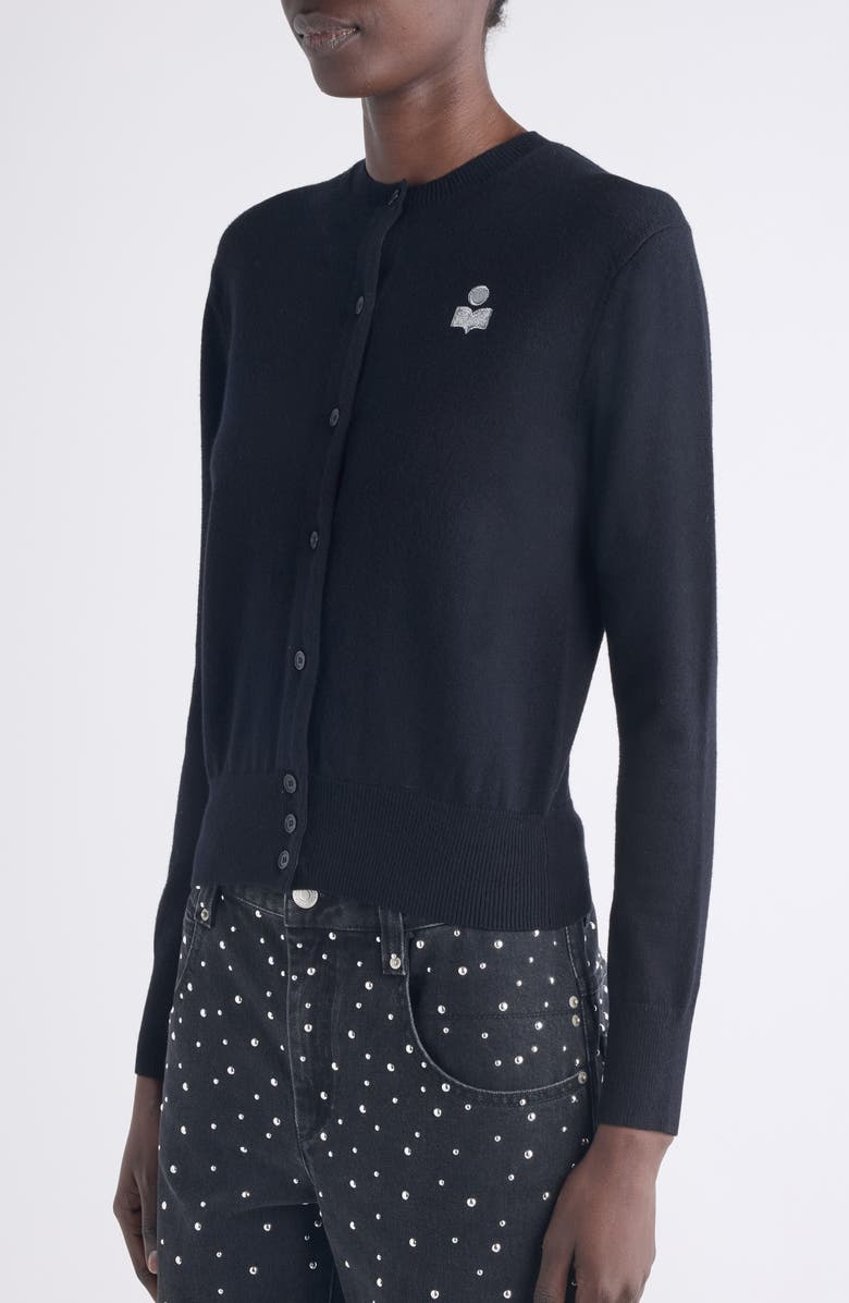 Isabel Marant Étoile Mona Embroidered Cardigan, Alternate, color, Black