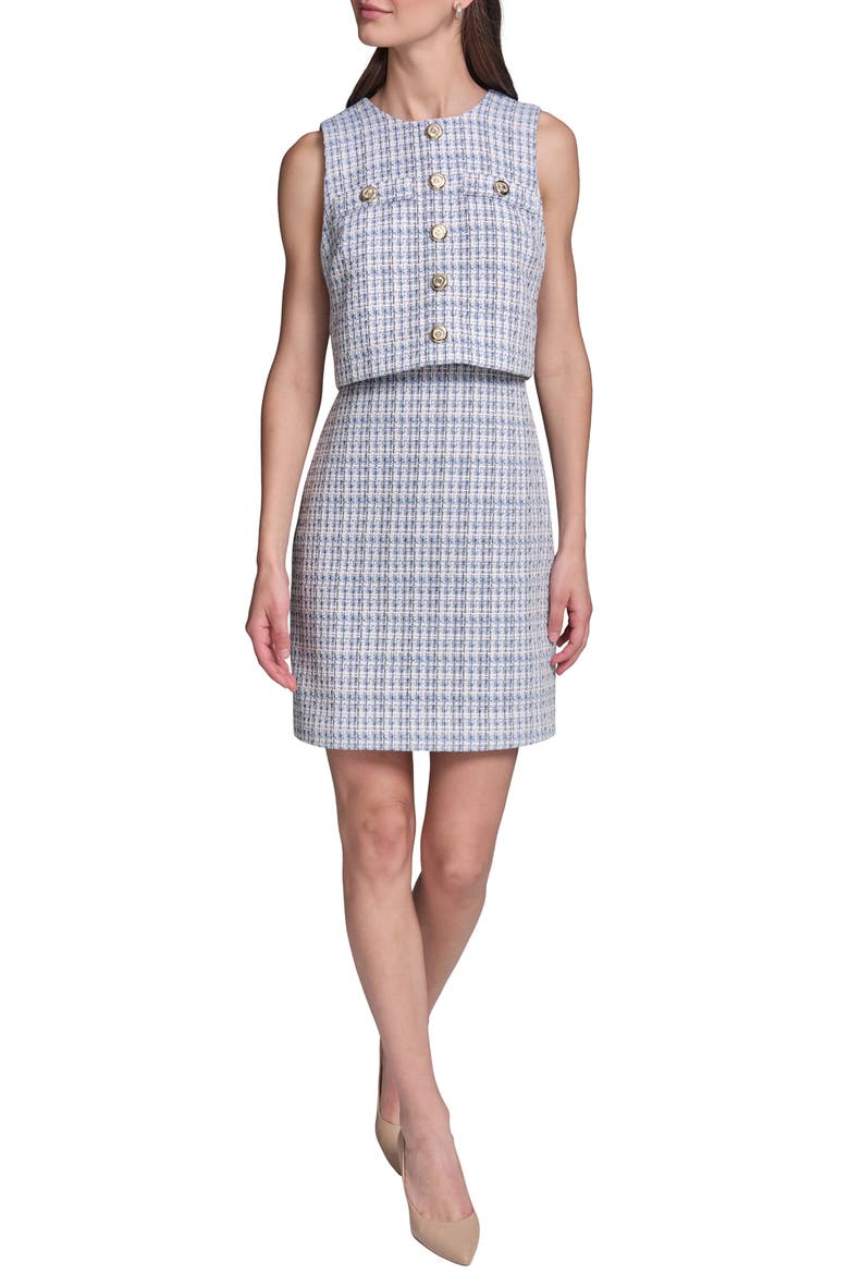 Sleeveless Tweed Popover Dress, Main, color, MYSTIC BLUE MULTI