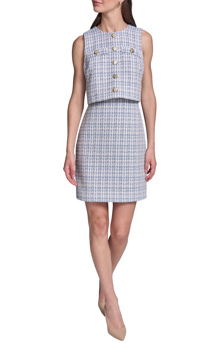 KARL LAGERFELD Sleeveless Tweed Popover Dress, Main, color, Mystic Blue Multi