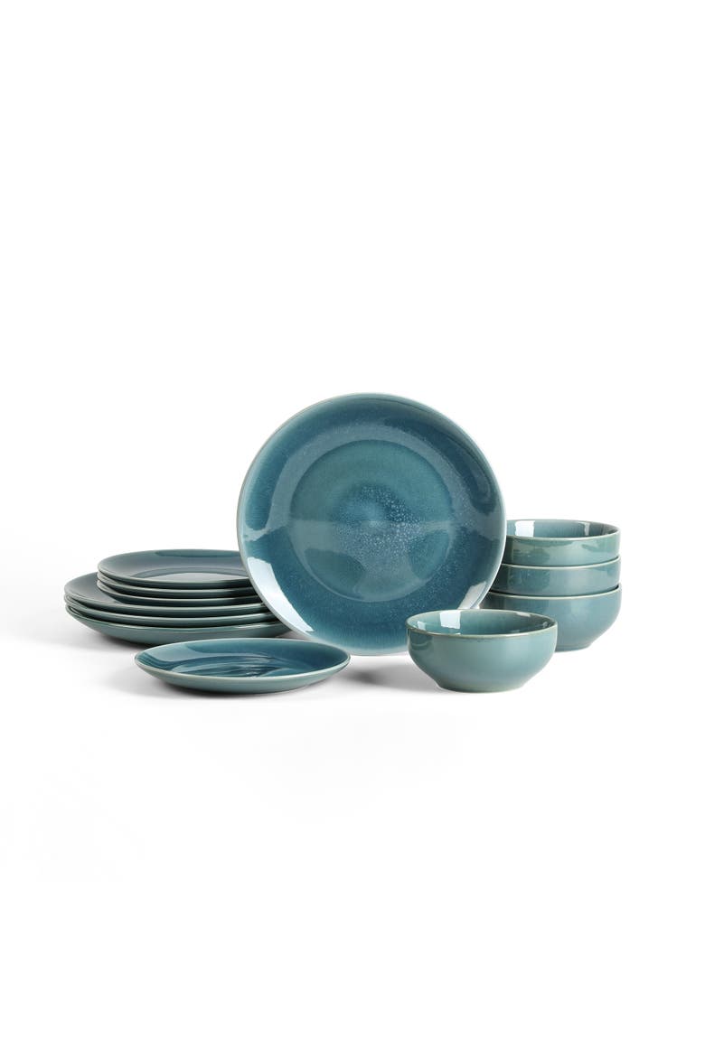 Riley 12-Piece Dinnerware Set Stoneware, Service for 4, Main, color, Blue