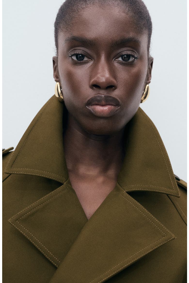 Oversize Crop Cotton Trench Coat, Alternate, color, KHAKI GREEN