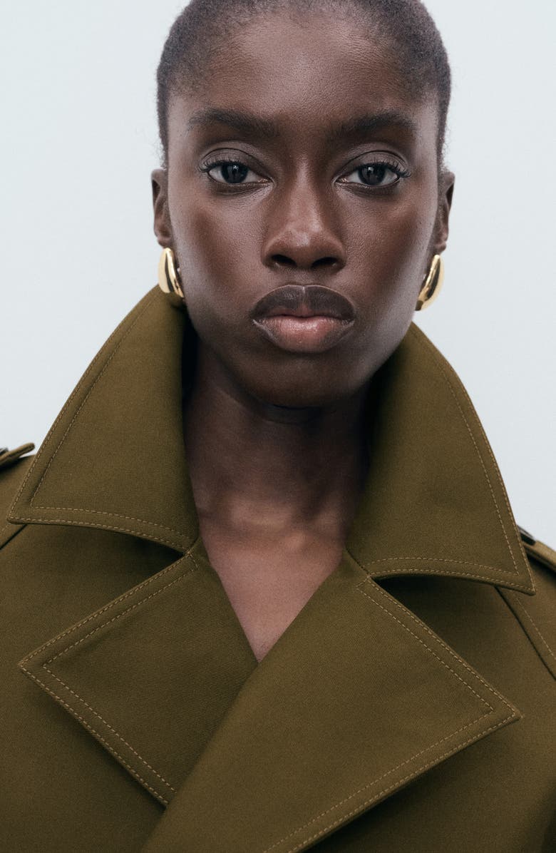 MANGO Oversize Crop Cotton Trench Coat, Alternate, color, Khaki Green