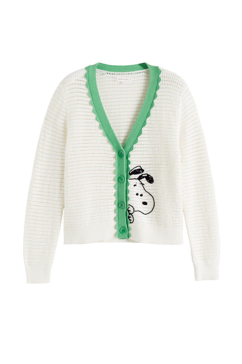 Cotton Snoopy Crochet Peekabo Cardigan, Alternate, color, Cream