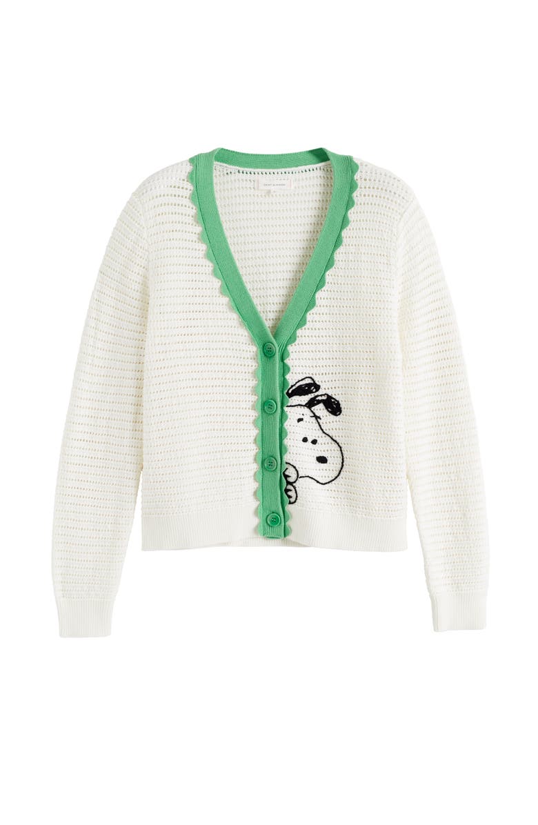 Chinti & Parker Cotton Snoopy Crochet Peekabo Cardigan, Alternate, color, Cream