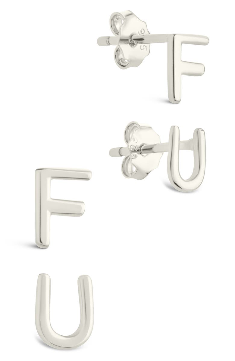 Sterling Forever F U Stud Earrings, Main, color, Silver