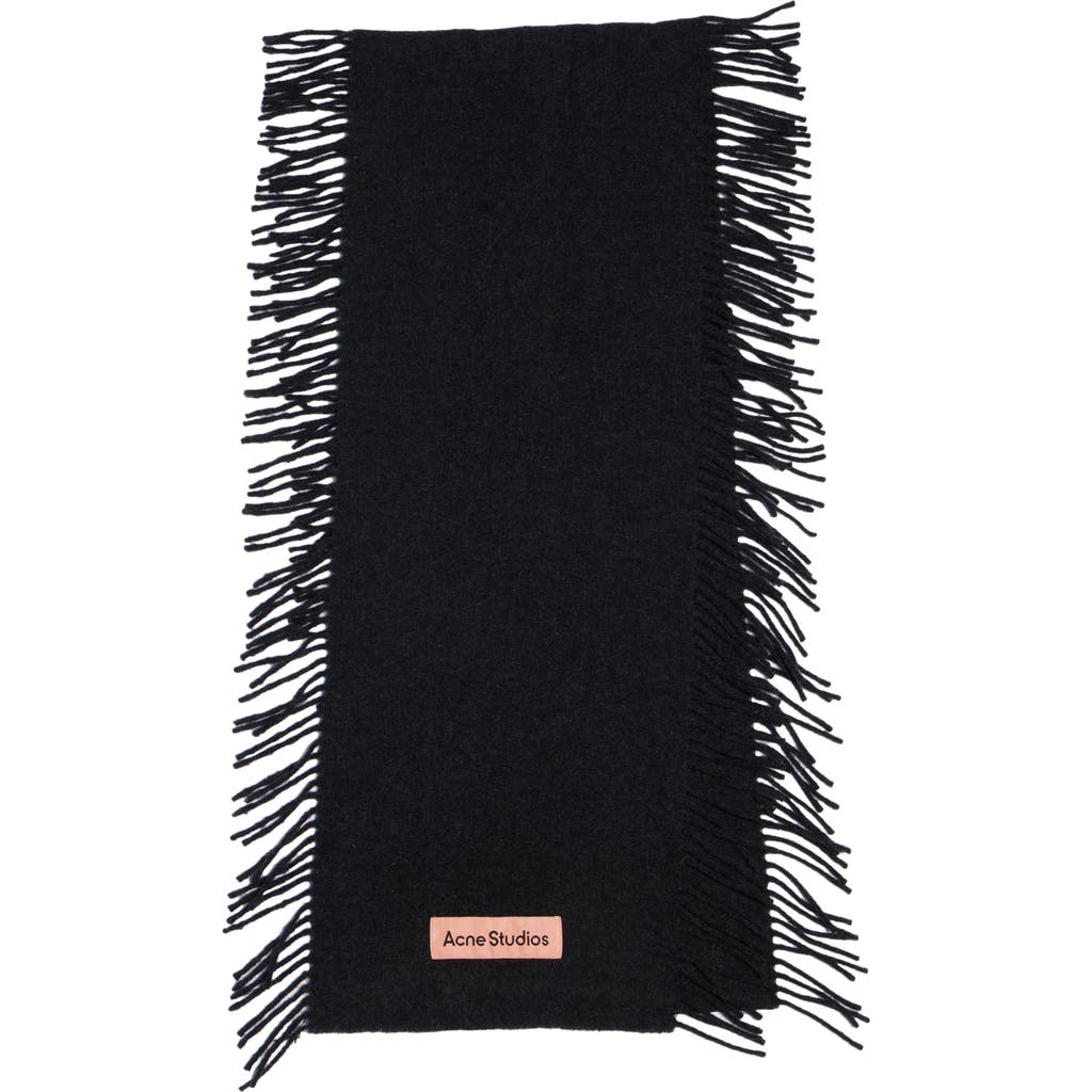 Acne Studios Black Fringe Wool Scarf In Black Melange