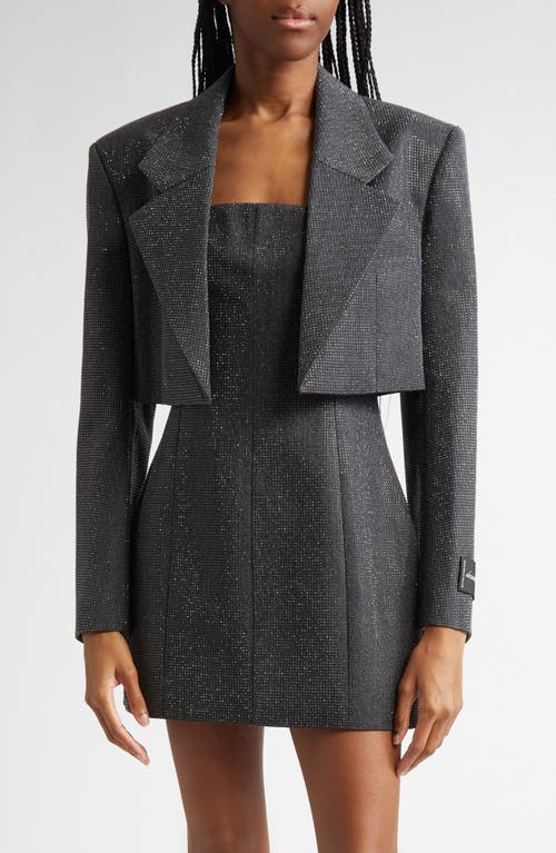 Alexander Wang Hotfix Beaded Wool Crop Blazer In 010 Charcoal
