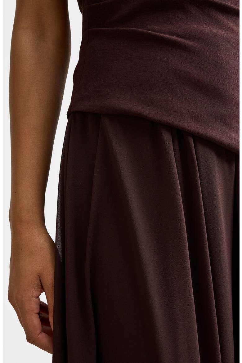 Elise Linen Blend & Chiffon Halter Maxi Dress, Alternate, color, CHOCOLATE