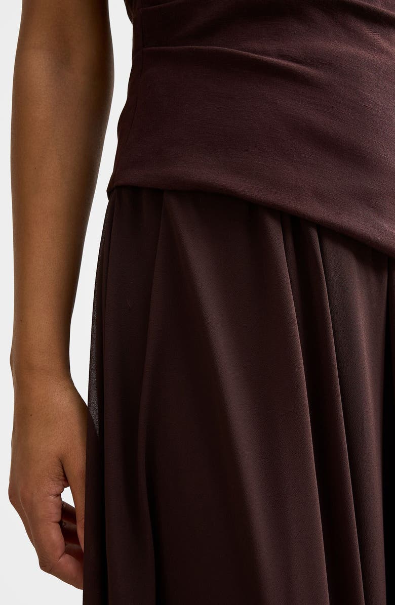 Ever New Elise Linen Blend & Chiffon Halter Maxi Dress, Alternate, color, Chocolate