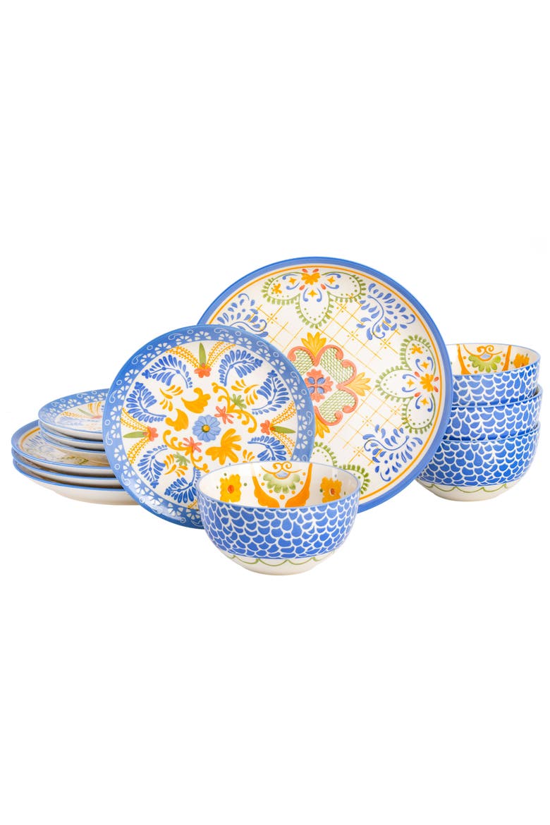 Tierra Tile 12 Piece Round Stoneware Dinnerware Set, Main, color, Assorted