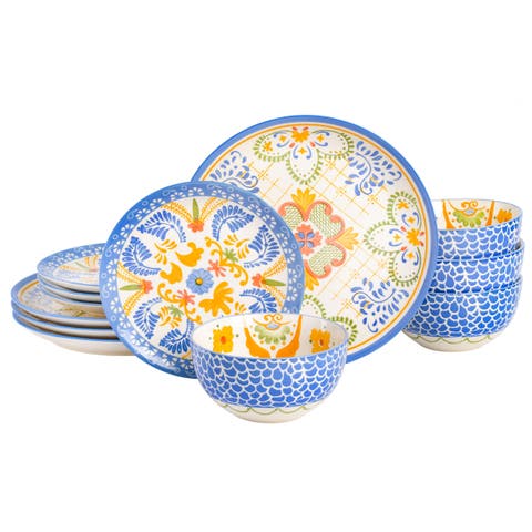 Tierra Tile 12 Piece Round Stoneware Dinnerware Set