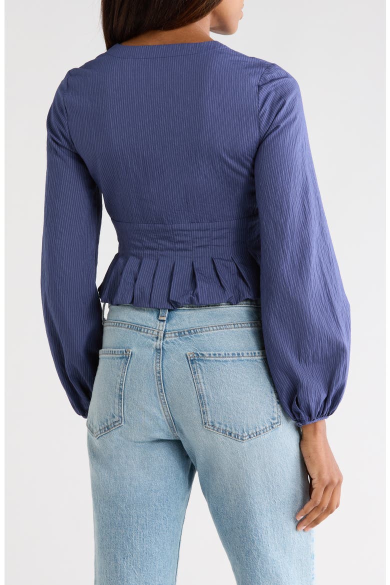 Allegra Stripe Long Sleeve Crop Peplum Top, Alternate, color, NAVY