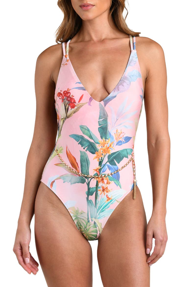 Colorful Palm Breana One-Piece Swimsuit, Main, color, PINK MULTI