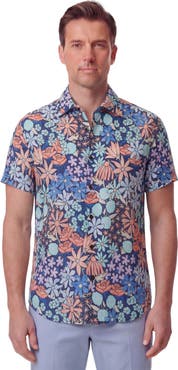 Lords of Harlech Rough Floral Short Sleeve Fine Linen Shirt