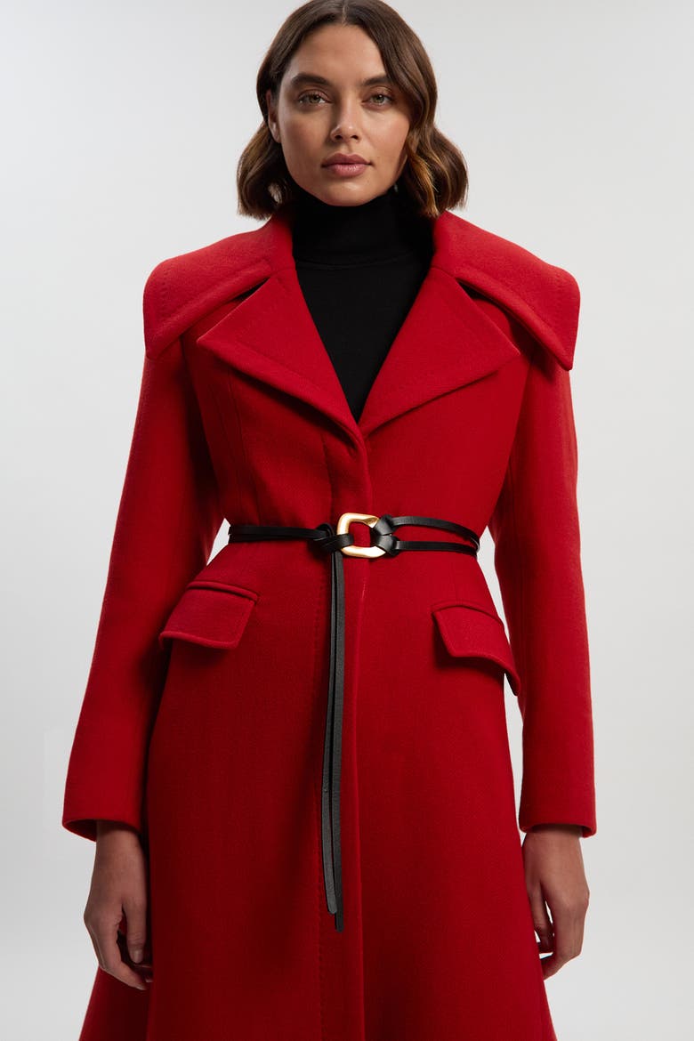 Wool Shawl Collar Belted Midi Coat, Alternate, color, Red