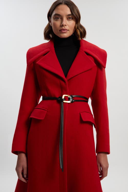 Karen Millen Wool Shawl Collar Belted Midi Coat In Red
