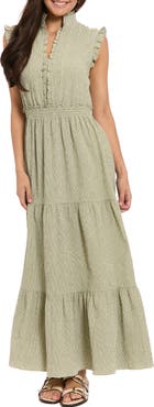 London Times Ruffle Sleeveless Tiered Maxi Dress