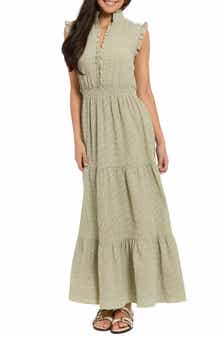 London Times Ruffle Sleeveless Tiered Maxi Dress