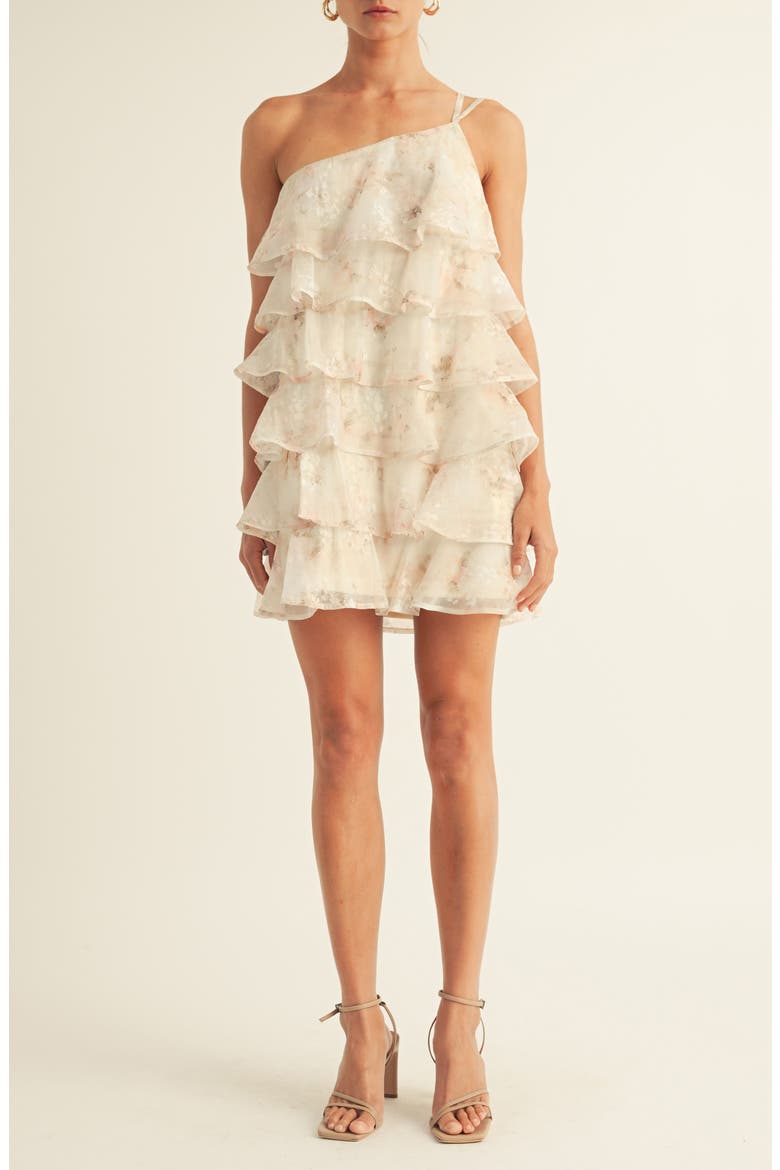 Olivia One-Shoulder Tiered Cocktail Minidress, Main, color, IVORY/ LIGHT PINK