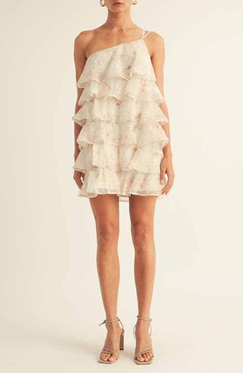 Arose Studio Olivia One Shoulder Tiered Mini Dress In Light Pink