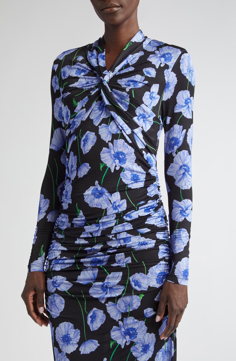 Carolina Herrera Twisted Neckline Long Sleeve Stretch Jersey Gown, Alternate, color, 