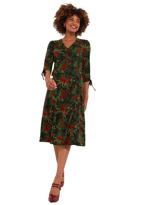 Stretch Knit Faux Wrap Midi Dress (Plus)