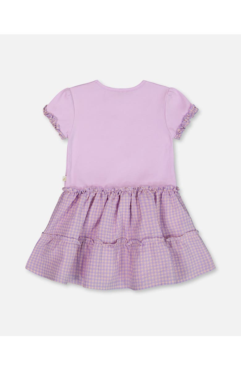 Deux par Deux Baby Girl's Bi-Material Dress With Ruffle Gingham Skirt Lilac And White, Alternate, color, Lilac And White