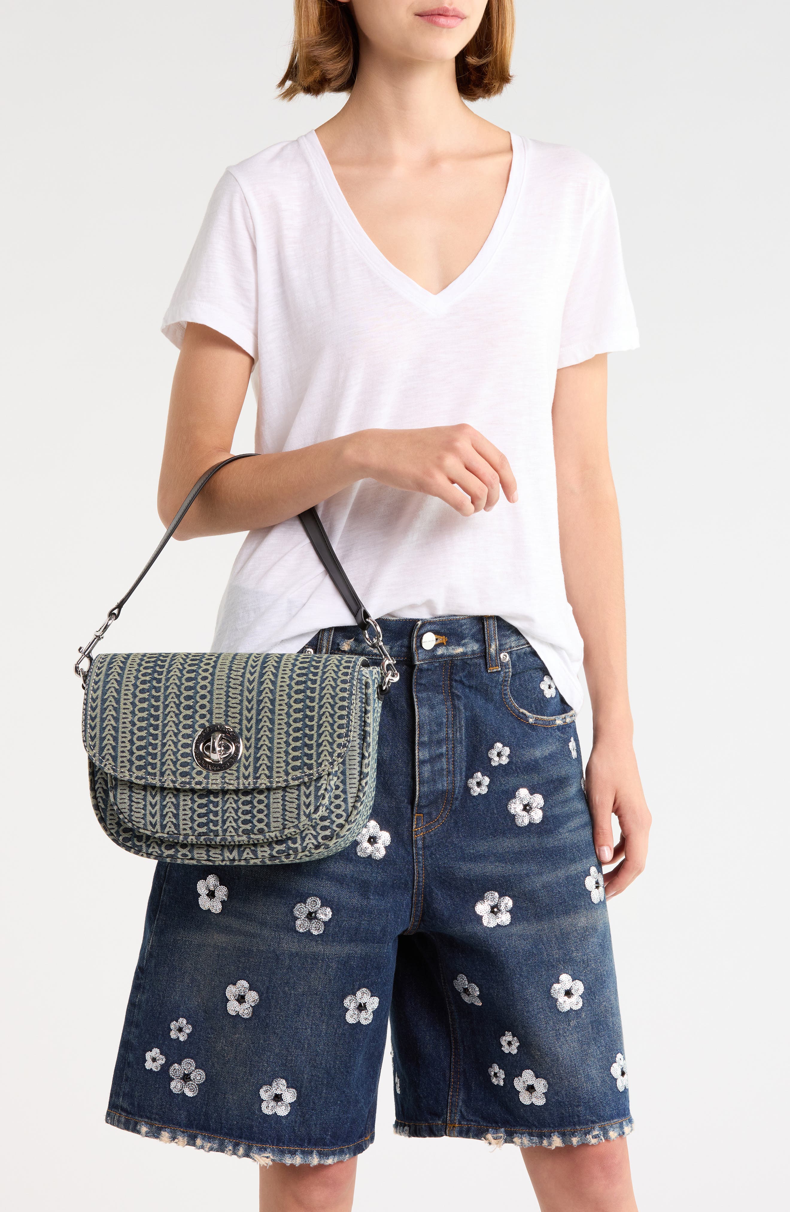 Monorgam Denim Saddle Crossbody Bag, Alternate, color, INDIGO