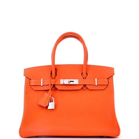 Birkin Handbag Orange Epsom with Palladium Hardware 30