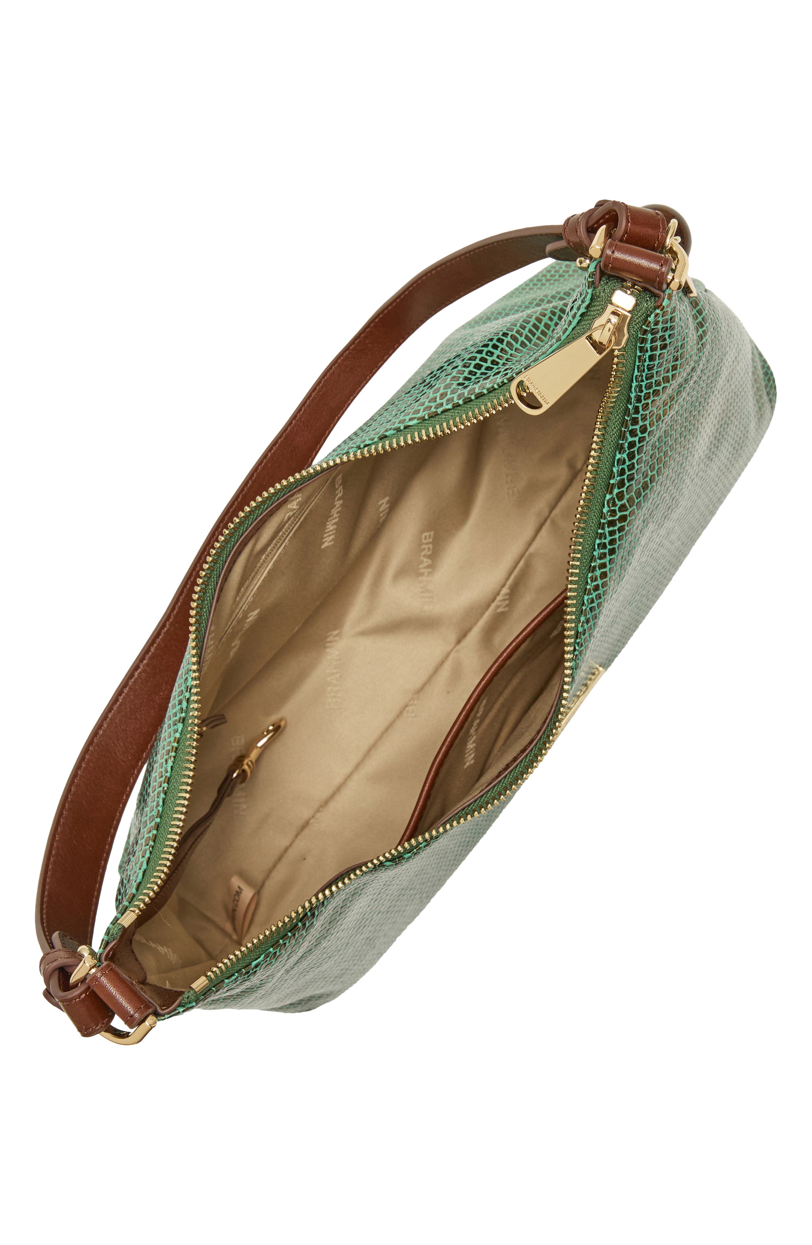 Olivia Lizard Embossed Leather Shoulder Bag, Alternate, color, DARK GREEN