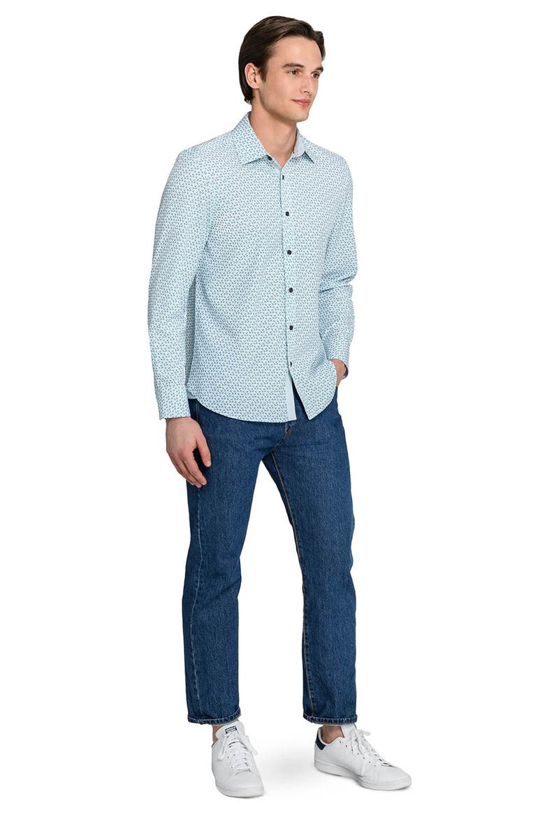 Slim Fit Gem Geo Performance Long Sleeve Shirt, Alternate, color, WHITE/GREEN