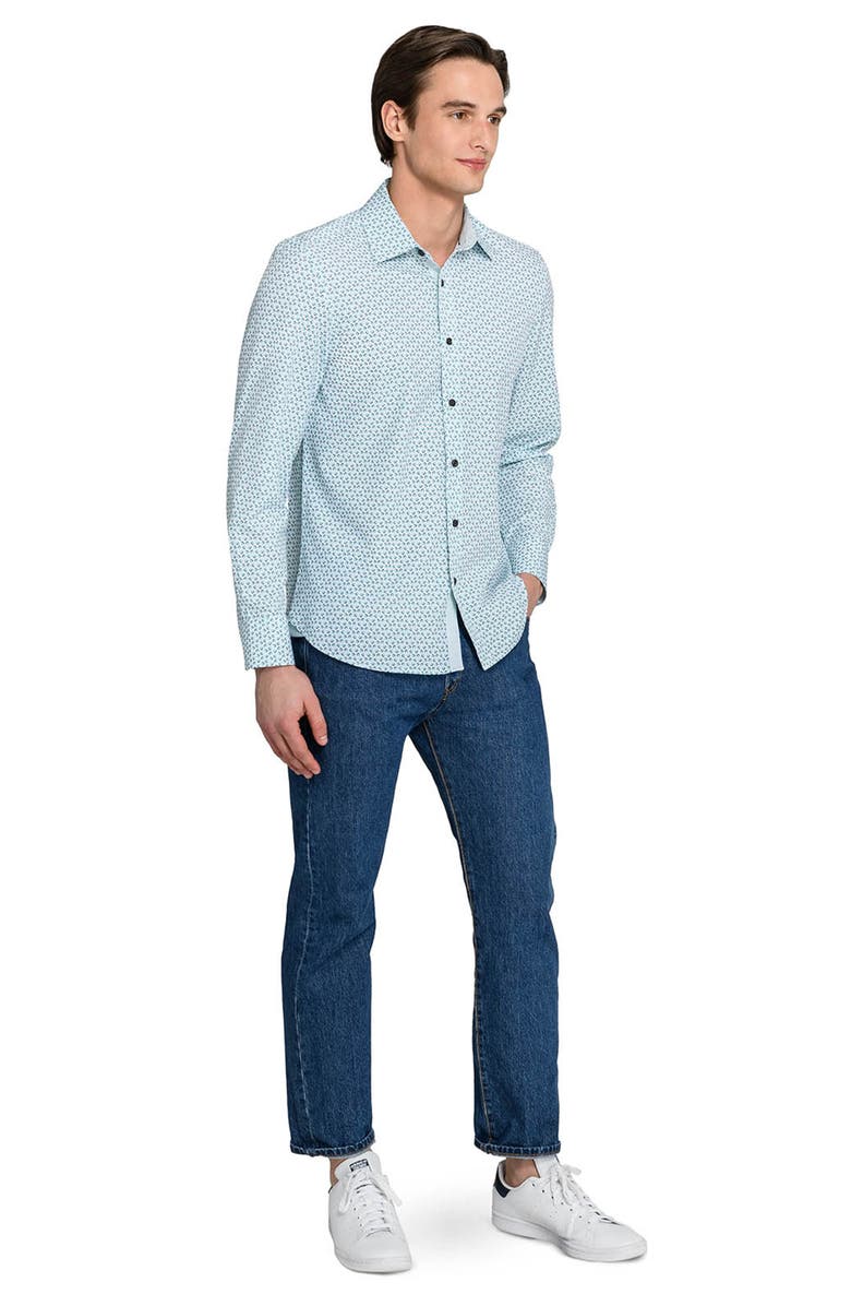 CONSTRUCT Slim Fit Gem Geo Performance Long Sleeve Shirt, Alternate, color, White/Green